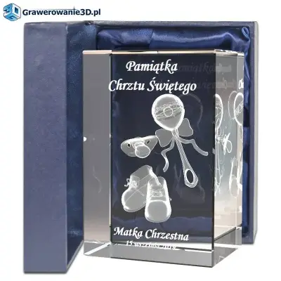 Dla dziewczynki na chrzest prezent grawer w krysztale z życzeniami i elementami 3D