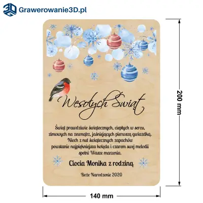 Drewniana kartka Świąteczna z nadrukiem