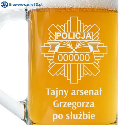 Duży szklany kufel dla Policjanta z personalizacją