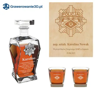 Grawerowana karafka ze szklankami do whisky dla policjanta