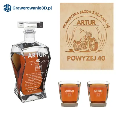 Karafka ze szklankami na 40 urodziny motocykl