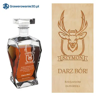 Personalizowana karafka w drewnianej skrzynce dla myśliwego