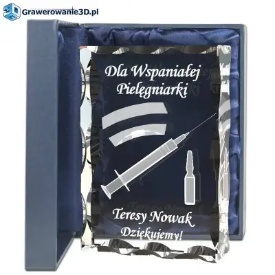 Dla pielęgniarki prezent grawer w krysztale 3D z życzeniami i podziękowaniem dla pielegniarki za opiekę