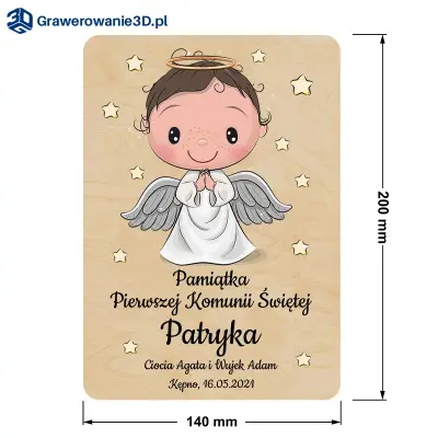 drewniana kartka komunijna z imieniem dziecka