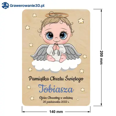 drewniana kartka na chrzest święty dla chłopca