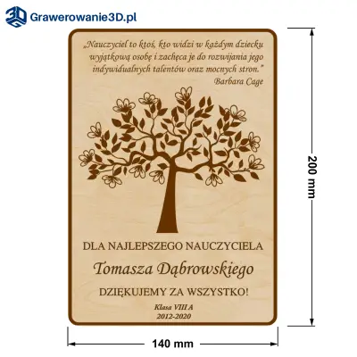 grawerowane drzewko dla nauczyciela na kartce