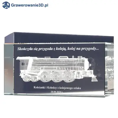 kryształowa statuetka dla kolejarza lokomotywa