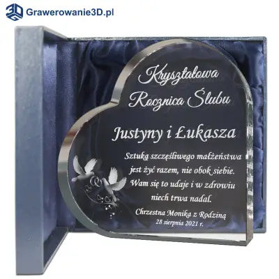 kryształowa statuetka z życzeniami na 15 rocznicę ślubu