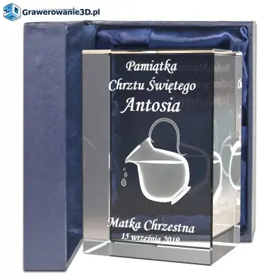 na chrzest prezent dla chłopca grawer 3d w krysztale, naczynie na wodę święconą z życzeniami
