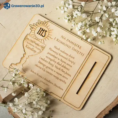 grawerowana kartka z personalizacją na komunię Świętą