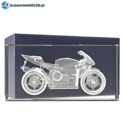 Prezent dla fana motoryzacji grawer 3D w krysztale, statuetka z motorem 3d w krysztale z dedykacją, motor 3d