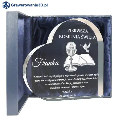 Kryształowe serce z grawerem na Komunię