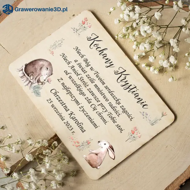 Drewniana kartka na Chrzest Święty