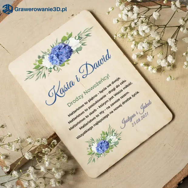 Drewniana kartka na ślub