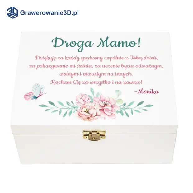 Drewniane pudełko z życzeniami na dzień mamy