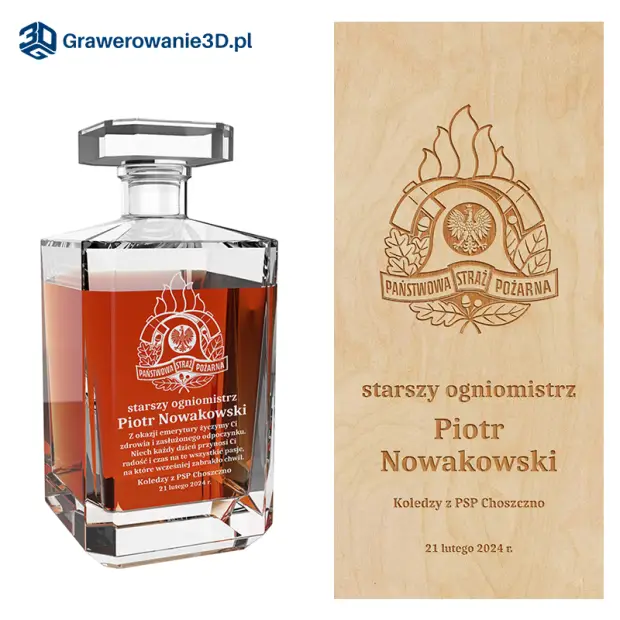 Ekskluzywna karafka z grawerem dla strażaka na emeryturę – zestaw prezentowy