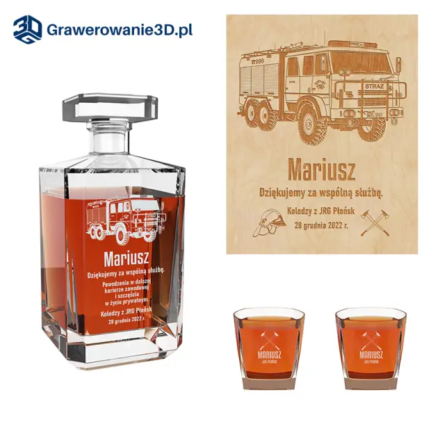 Karafka z grawerem wozu strażackiego