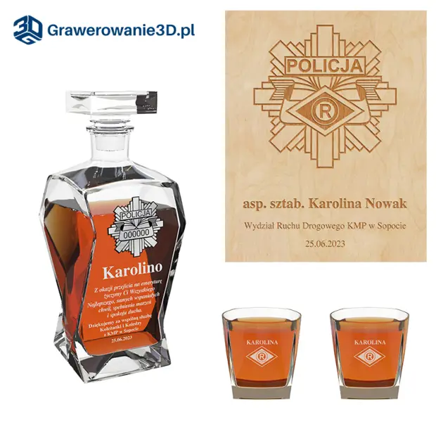 Grawerowana karafka ze szklankami do whisky dla policjanta