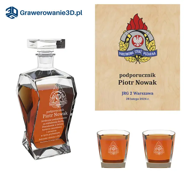 Karafka z 2 szklankami zestaw z grawerem dla strażaka