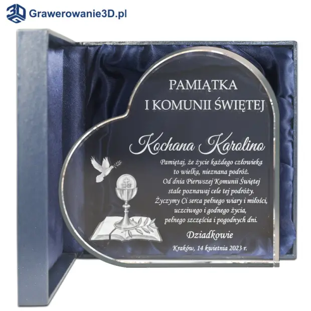 grawerowane serce pamiatka komunijna dla dziewczynki