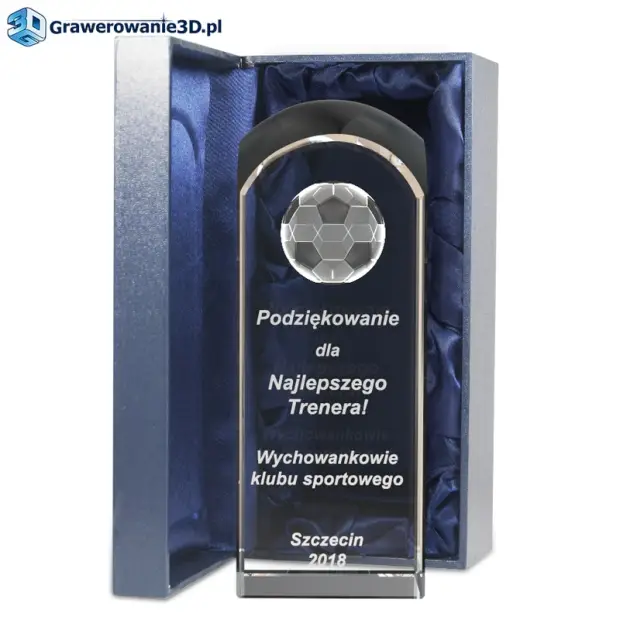 Podziękowanie dla trenera grawer 3D w kryształowej statuetce
