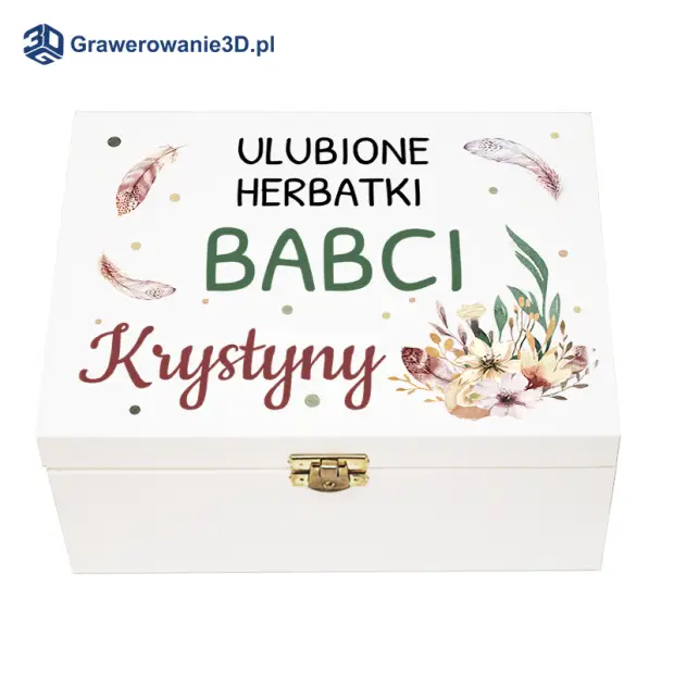 drewniana skrzynka z kolorowym nadrukiem na dzień babci