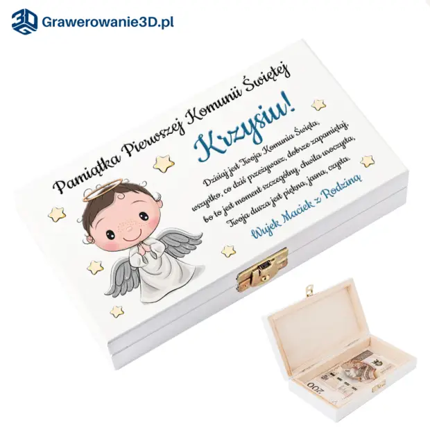 Pudełko na banknoty na komunię dla chłopca