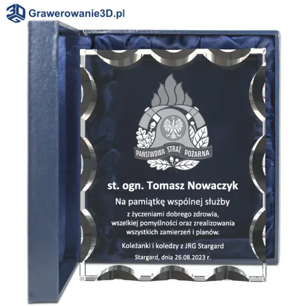 Spersonalizowana Statuetka Kryształowa 3D dla Strażaka z Grawerowanym Logiem PSP