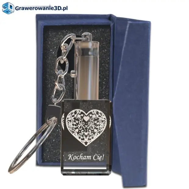 brelok do kluczy, serce grawer w szkle LED brelok