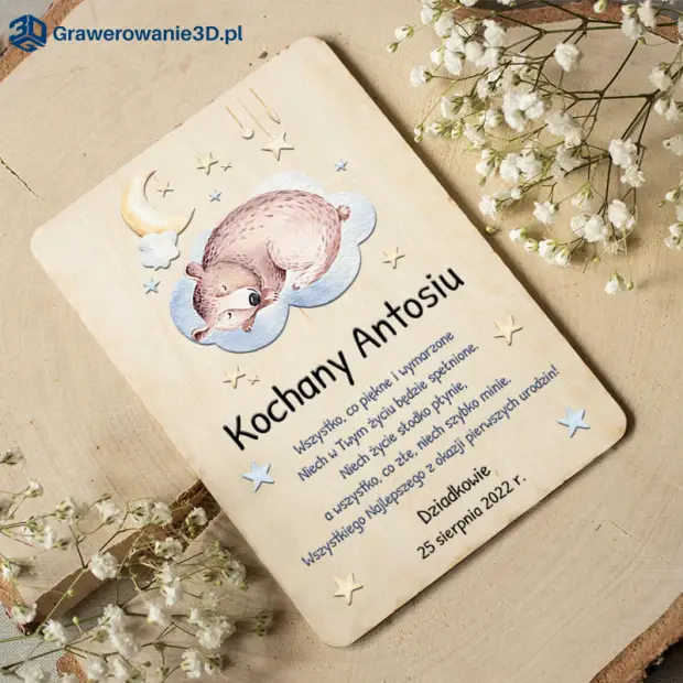 drewniana kartka na roczek