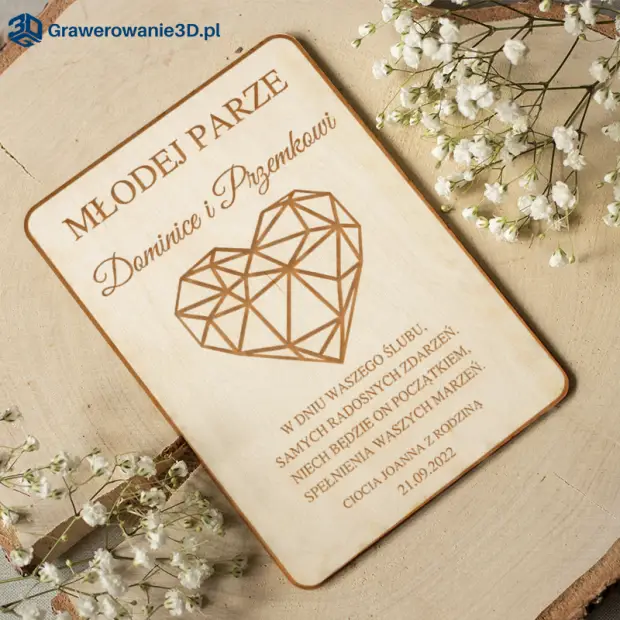 drewniana kartka na ślub personalizowana