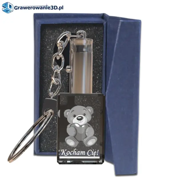 Grawerowany misiu 3D wewnątrz breloczka LED