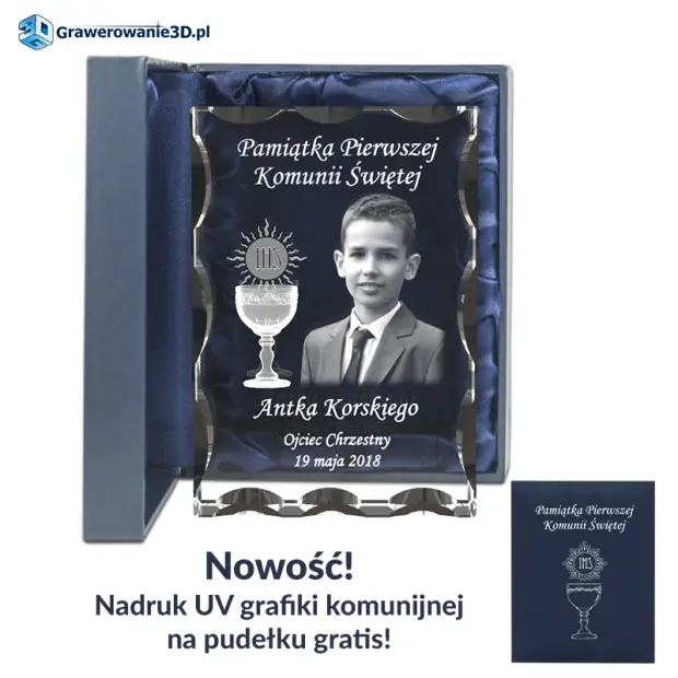 elegancka pamiątka na komunię ze zdjęciem chłopca