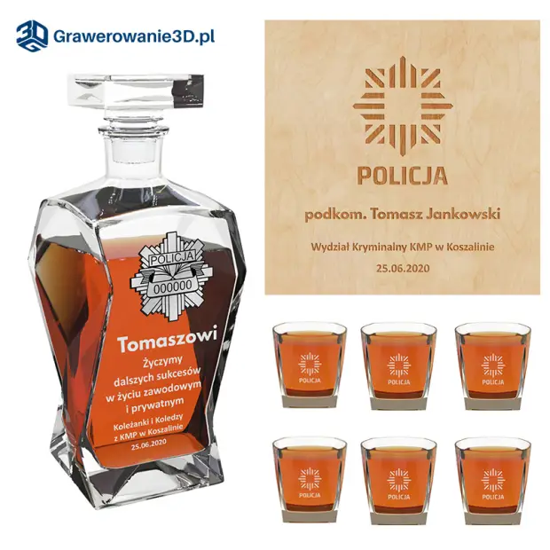 zestaw karafka 6 szklanek z grawerem prezent dla policjanta odchodzącego na emeryturę