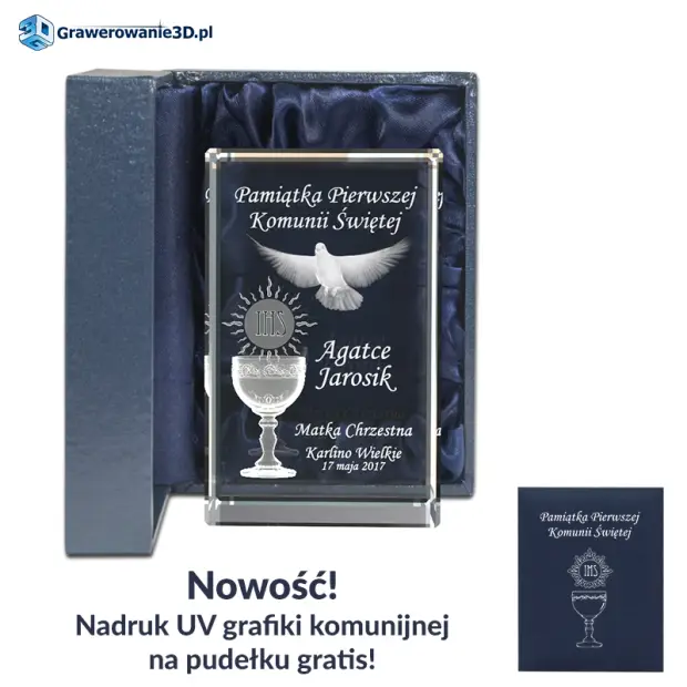 gołąbek i kielich w 3D pamiątka od chrzestnej