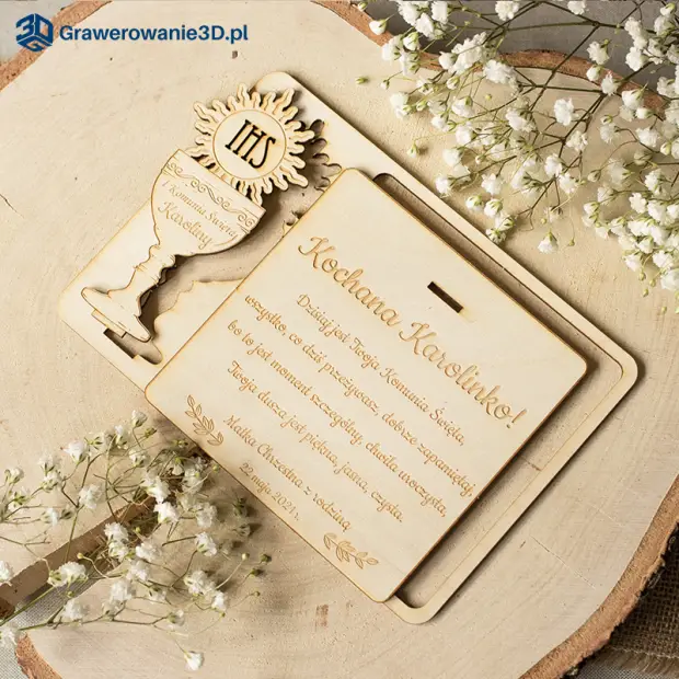 grawerowana kartka z personalizacją na komunię