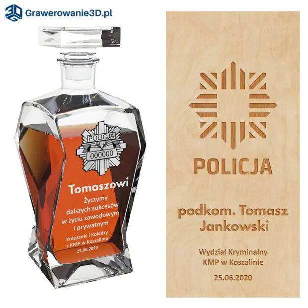 grawerowany zestaw dla emeryta policjanta