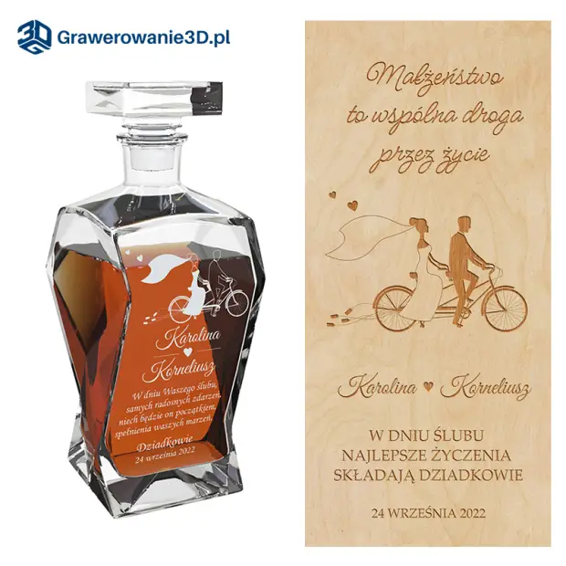 grawerowany zestaw karafka i skrzynka na ślub