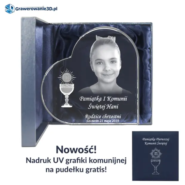 kryształowe serce na komunię ze zdjeciem