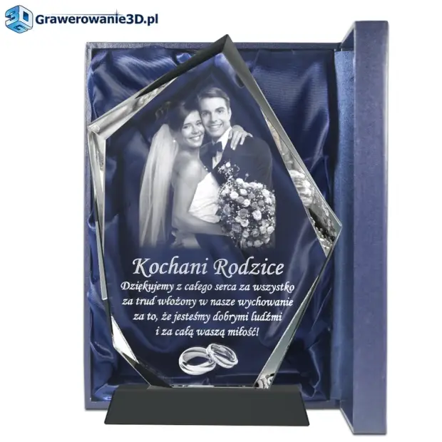 podziękowania dla rodziców na weselu. Statuetka szklana z grawerem.