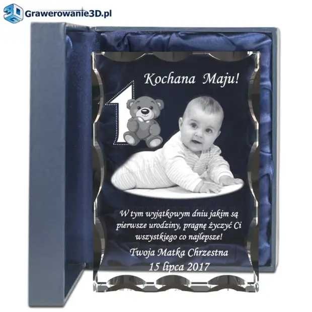 Prezent dla dziecka na roczek grawerowany prezent, wyjątkowy prezent na roczek grawer w szkle