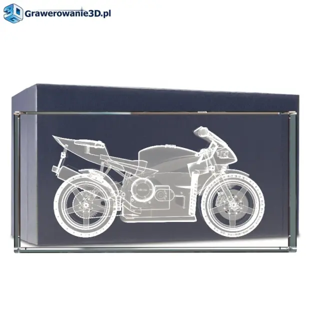 Prezent dla fana motoryzacji grawer 3D w krysztale, statuetka z motorem 3d w krysztale z dedykacją, motor 3d