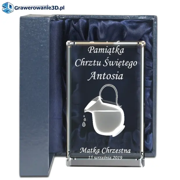 Prezent na chrzciny od chrzestnej grawerowane w szkle, grawer 3d