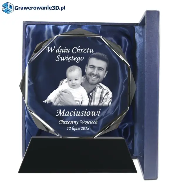 Prezent na chrzest od chrzestnego grawerowana statuetka ze zdjęciem, prezent na chrzest z grawerem, pamiątka chrztu ze z