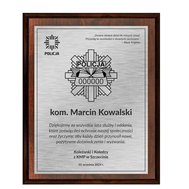 Personalizowany drewniany dyplom dla policjanta