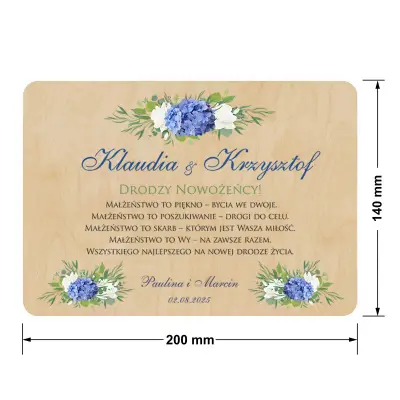 kartka z drewna z personalizacją na ślub