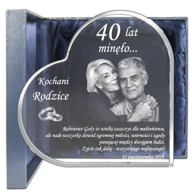 40 rocznica ślubu prezent ze zdjęciem w kryształowym serce