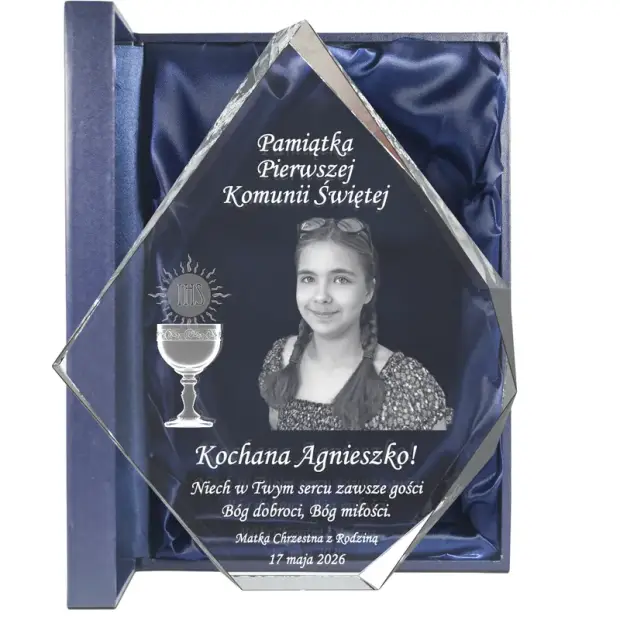 Kryształ ze zdjęciem na komunię świętą pamiątka