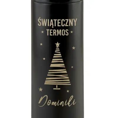 Czarny termos z grawerem na święta z imieniem