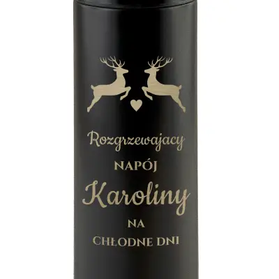 termos z grawerowanym imieniem serduszkiem i reniferami na świąteczną kawę